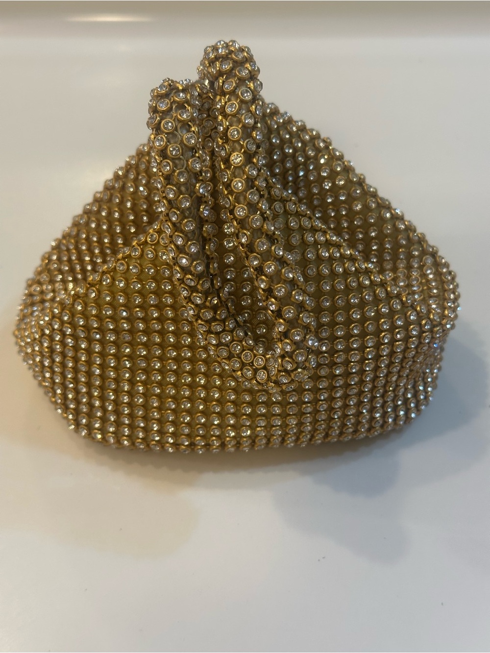 Gold Rhinestone Mini Wristlet Handbag Crystal Mesh Evening Clutch Zip Snap 7x5